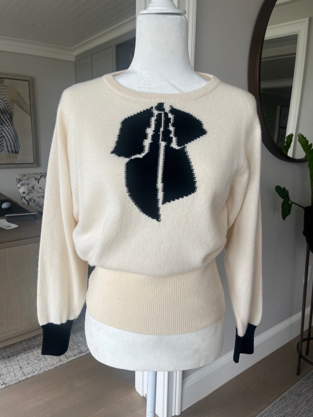 Pringle Cream Sweater with Black Bow Motif